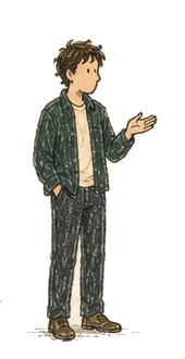 Hand-drawn man talking with an open gesture