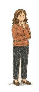 Hand-drawn woman pausing to think