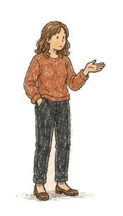 Hand-drawn woman talking with an open gesture